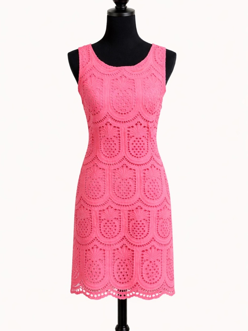 Talbots Petite Pink Eyelet Shift Dress Size 10P Sleeveless Summer Floral Lace